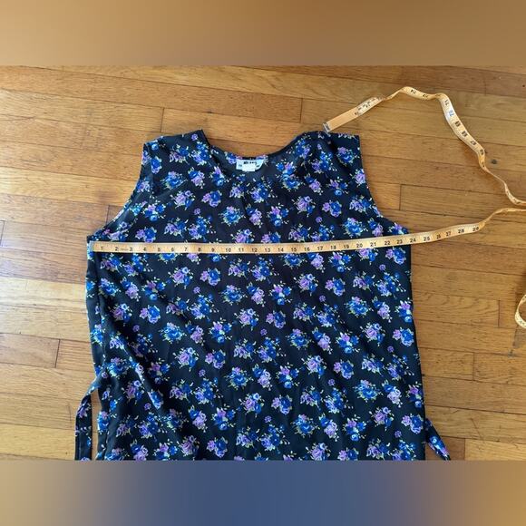 90s Vintage Black Floral Tank Dress with Back Ties - Picture 6 of 6